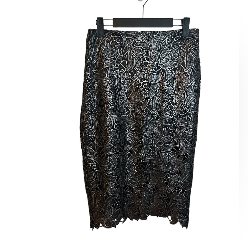 White House Black Market Metallic Floral Pencil Skirt